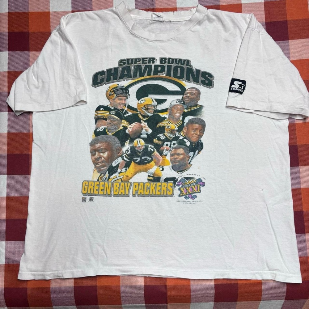 Vintage STARTER 1997 Green Bay Packers Super Bowl XXXI Champions T Shirt LARGE